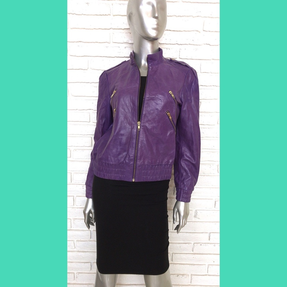Alice + Olivia Purple Leather Motorcycle Jacket